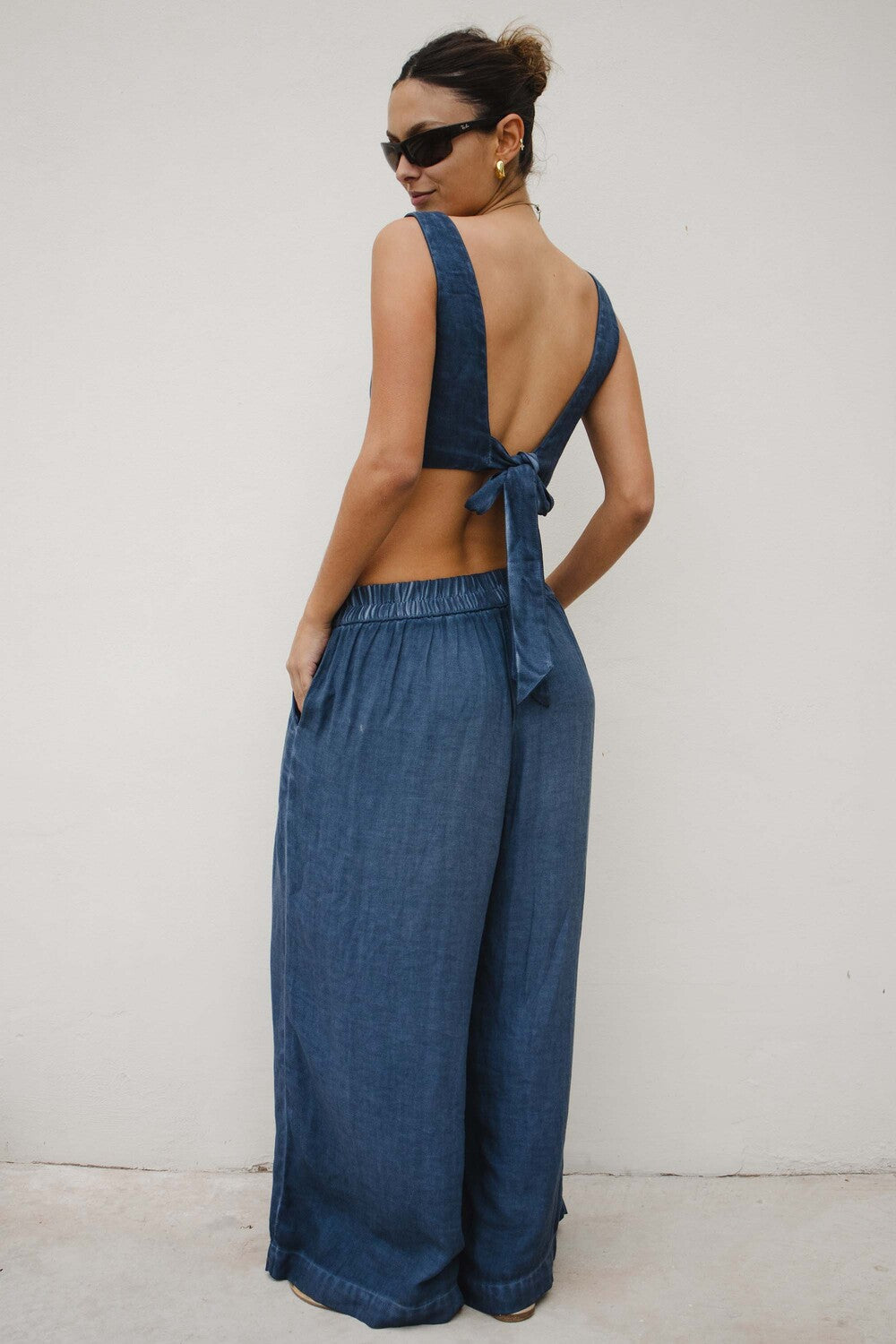 Keten Navy Palazzo Pantolon - 4