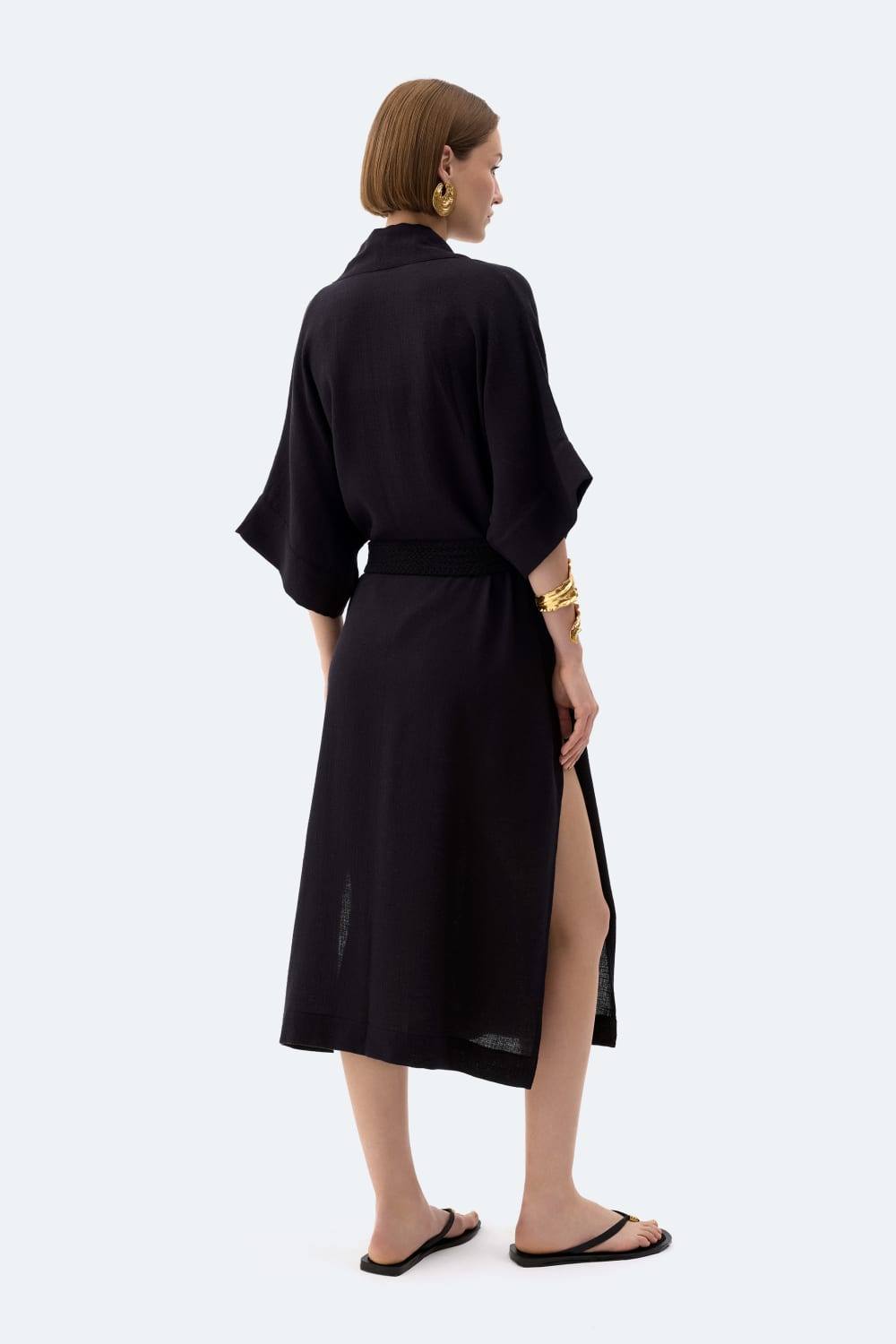 İkikız-Siyah Keten Kimono-Kimono-2-fleurdirect.live