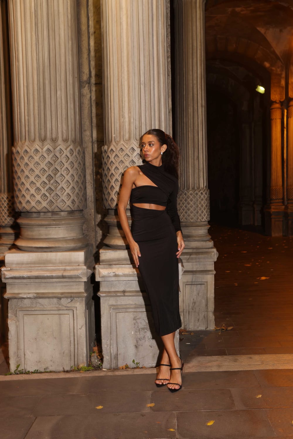 İladia-Arela One Sleeve Midi Dress-Elbise-1-fleurdirect.live