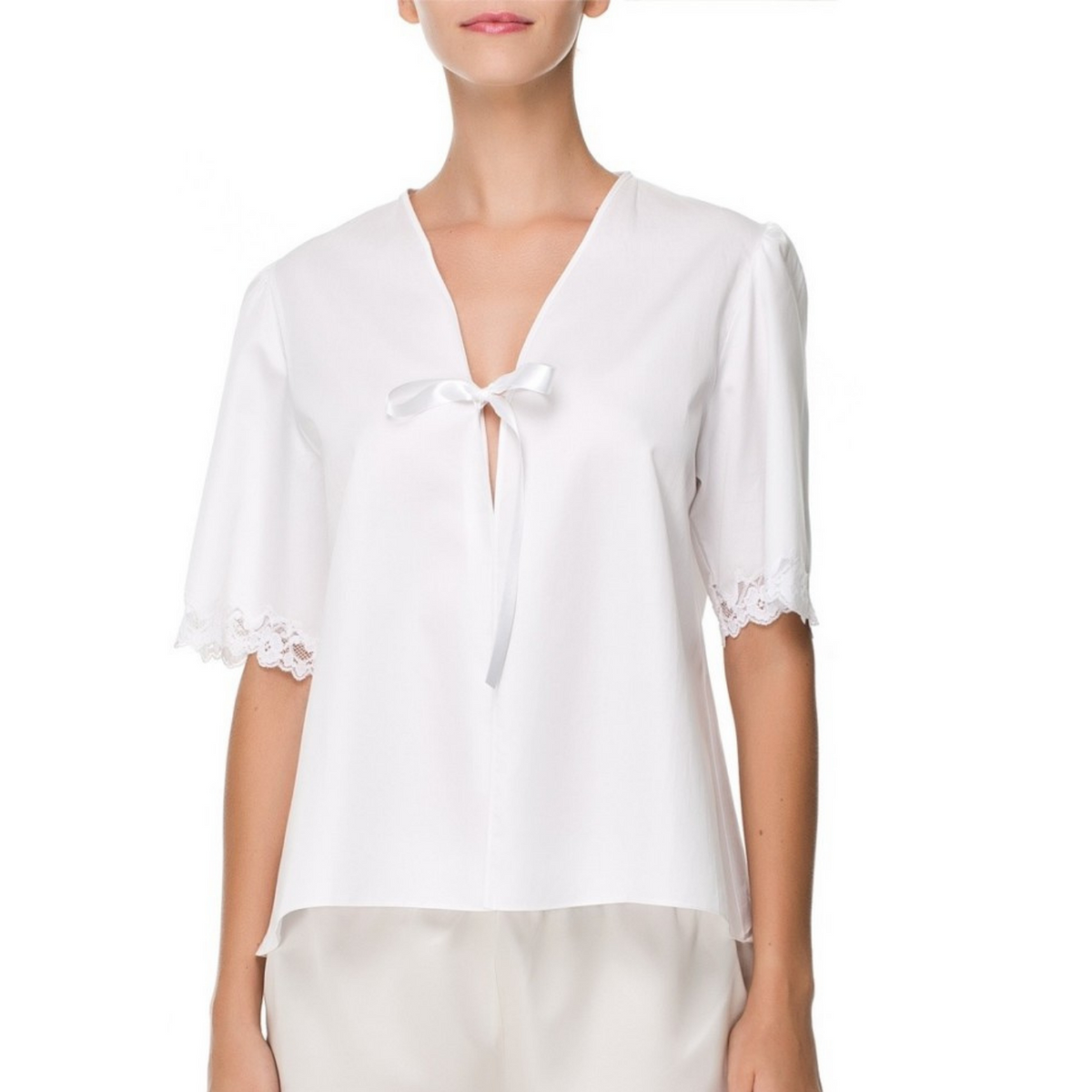 İpek Kıramer-Barbie Cotton Bed Jacket White-Pyjamas-1-fleurdirect.live