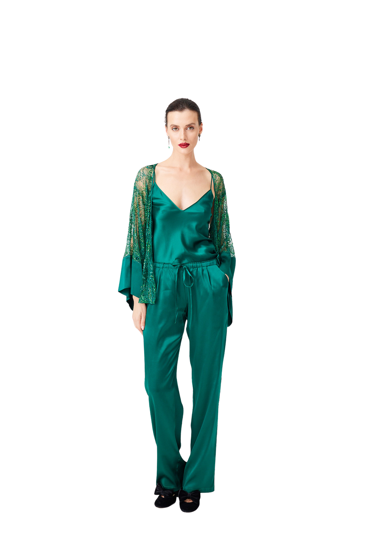 İpek Kıramer-Green Lace Set-Alt - Üst Takım-1-fleurdirect.live