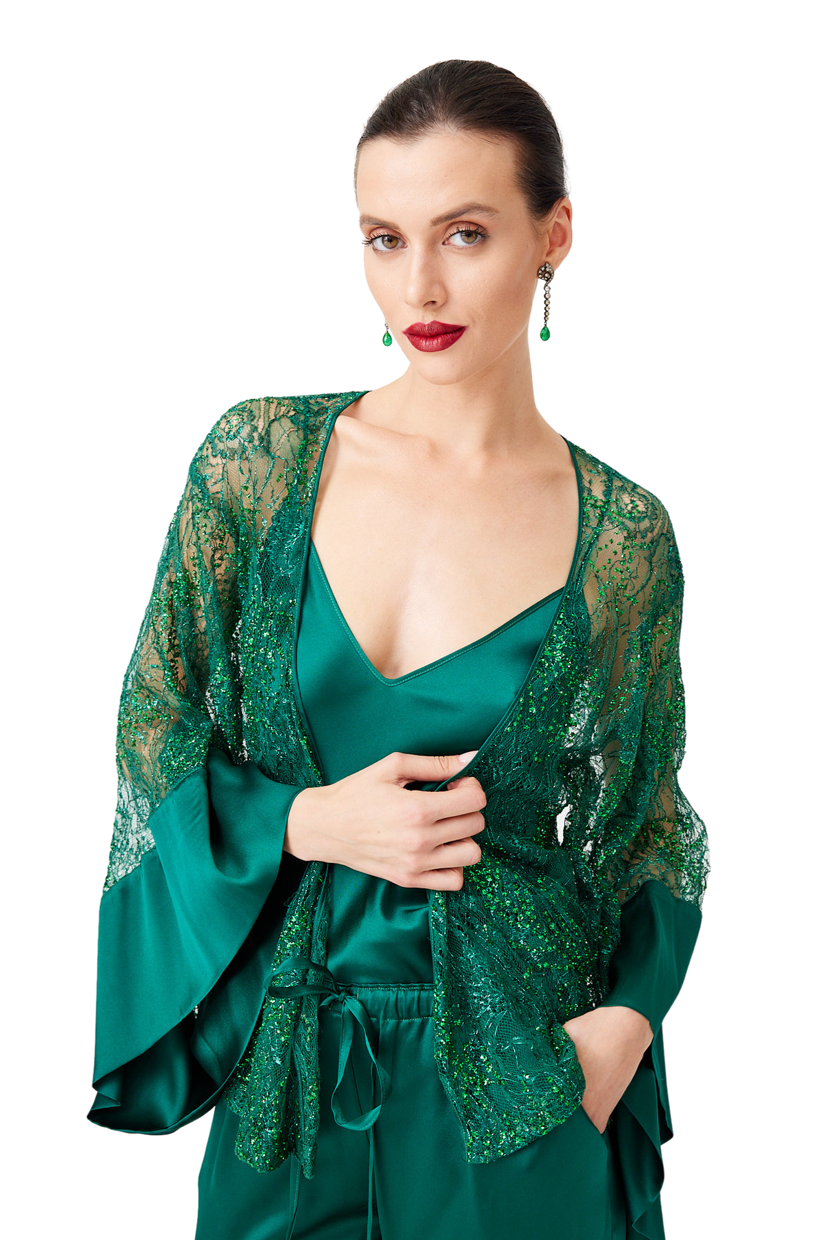 İpek Kıramer-Green Lace Set-Alt - Üst Takım-2-fleurdirect.live