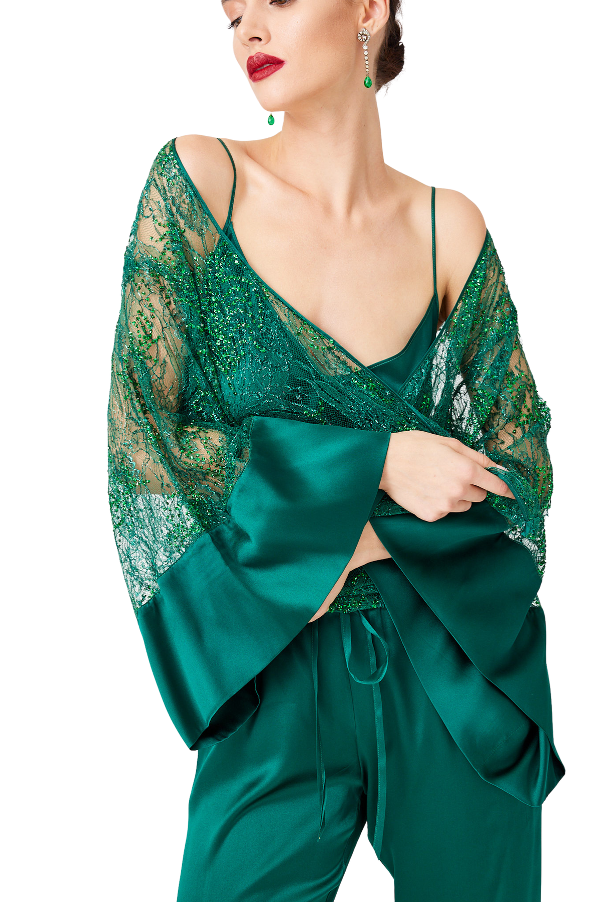 İpek Kıramer-Green Lace Set-Alt - Üst Takım-4-fleurdirect.live