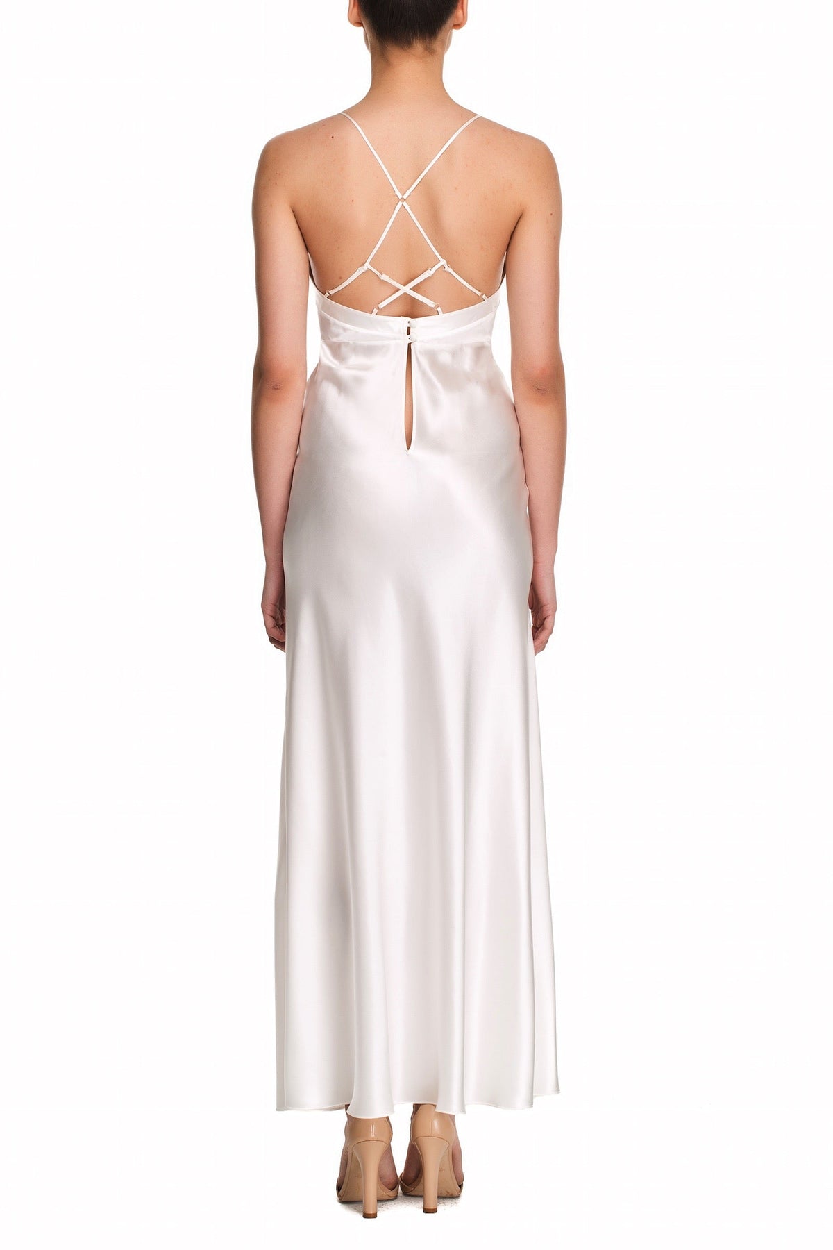 İpek Kıramer-Soprano Silk Long Chemise Ecru-Gecelik-3-fleurdirect.live
