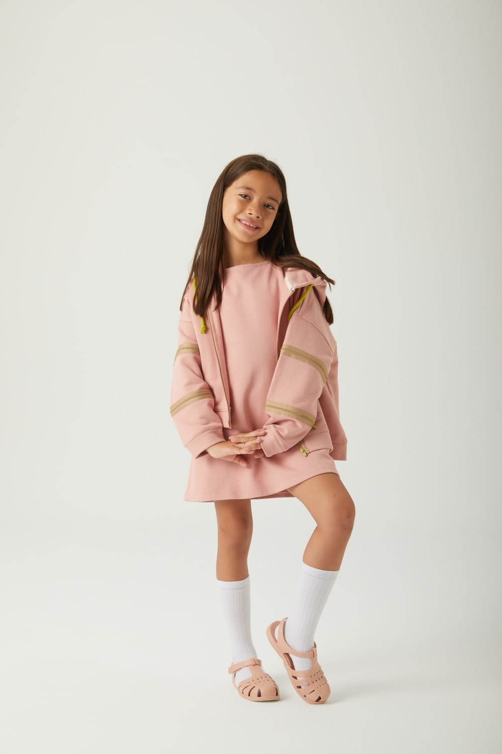 JayJayJumpie-3'ü Bir Arada Dönüşebilir Hoodie Çıkarılabilir Dirsek Parçalı Kapüşonlu Çocuk Sweatshirt | Pembe-Sweatshirts & Hoodies-4-fleurdirect.live
