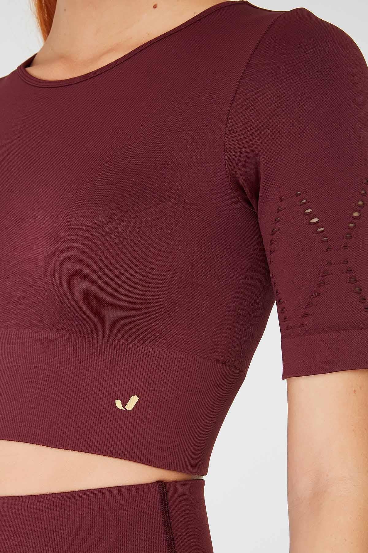 Jerf-Naples Kısa Kol Crop Top Econyl Bordo-Crop Top-3-fleurdirect.live