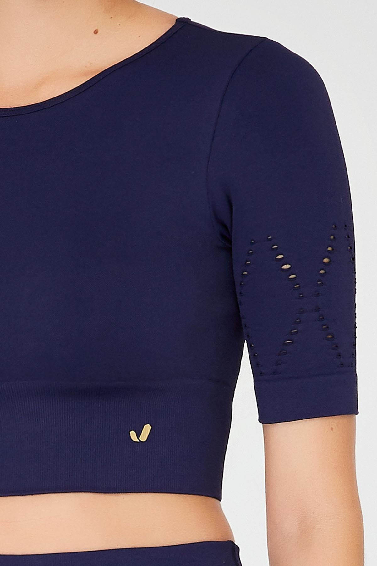 Jerf-Naples Kısa Kol Crop Top Econyl Lacivert-Crop Top-3-fleurdirect.live