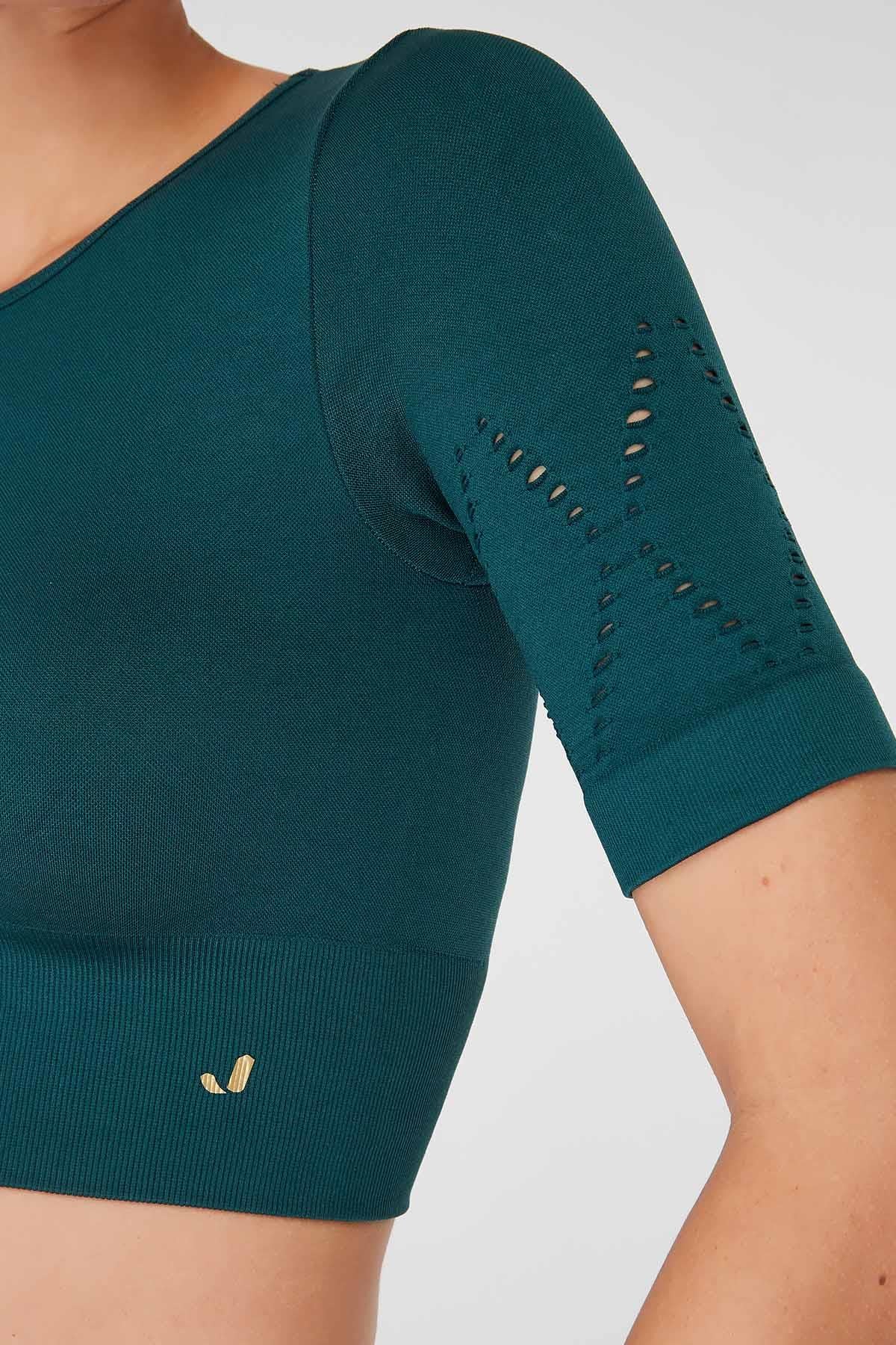 Jerf-Naples Kısa Kol Crop Top Econyl Yeşil-Crop Top-3-fleurdirect.live