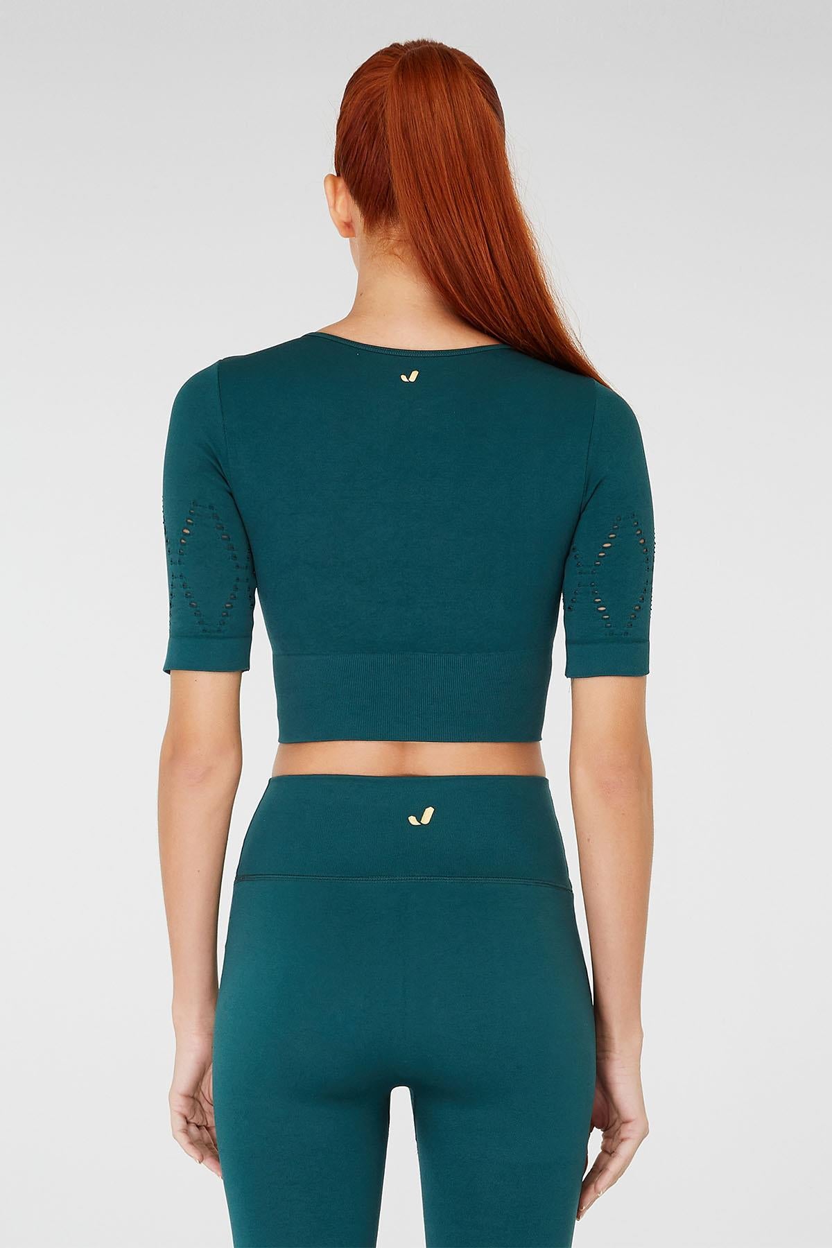Jerf-Naples Kısa Kol Crop Top Econyl Yeşil-Crop Top-4-fleurdirect.live