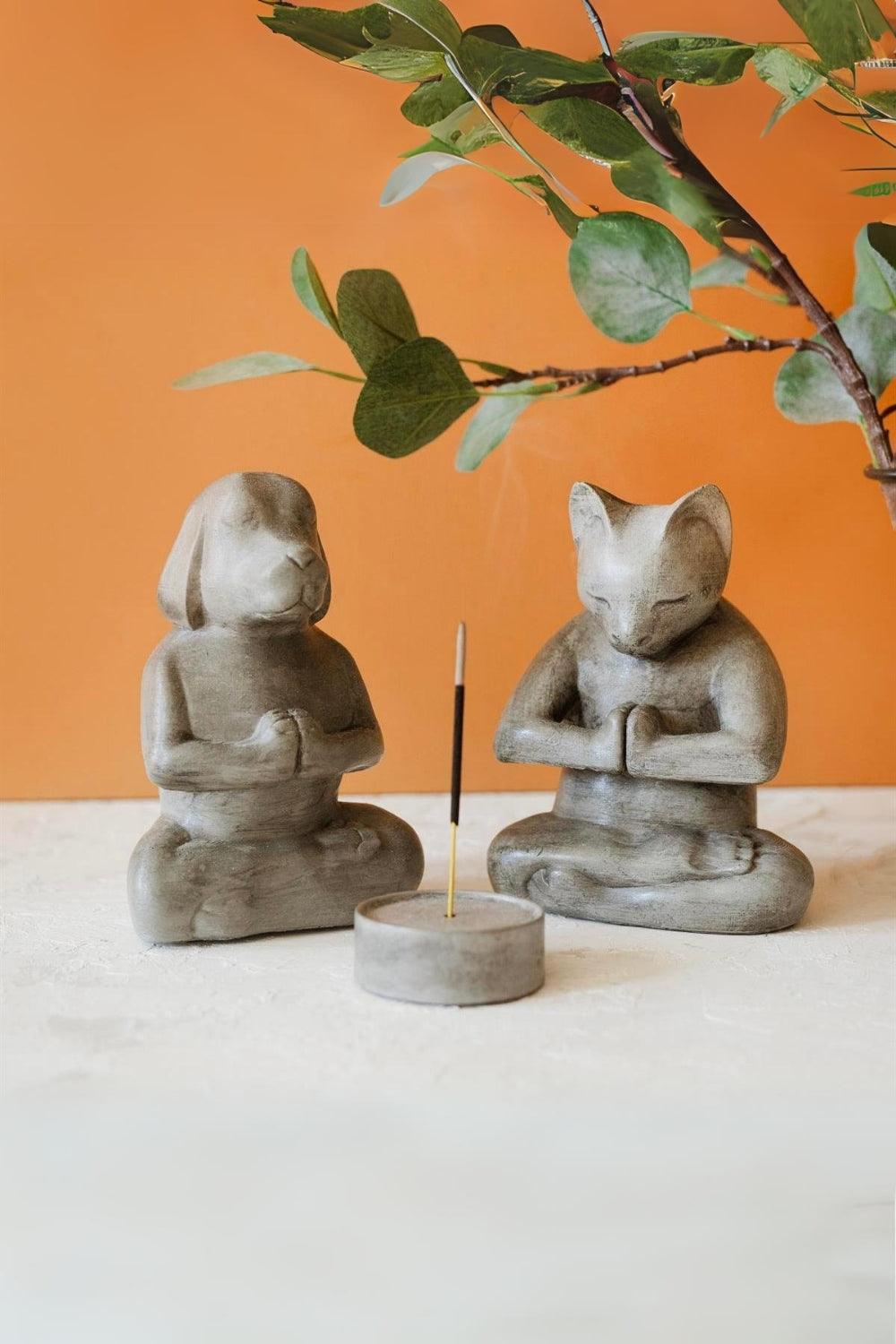 Jomo Tasarım-Beton Kedi Köpek Meditasyon Seti-Tütsülük-2-fleurdirect.live