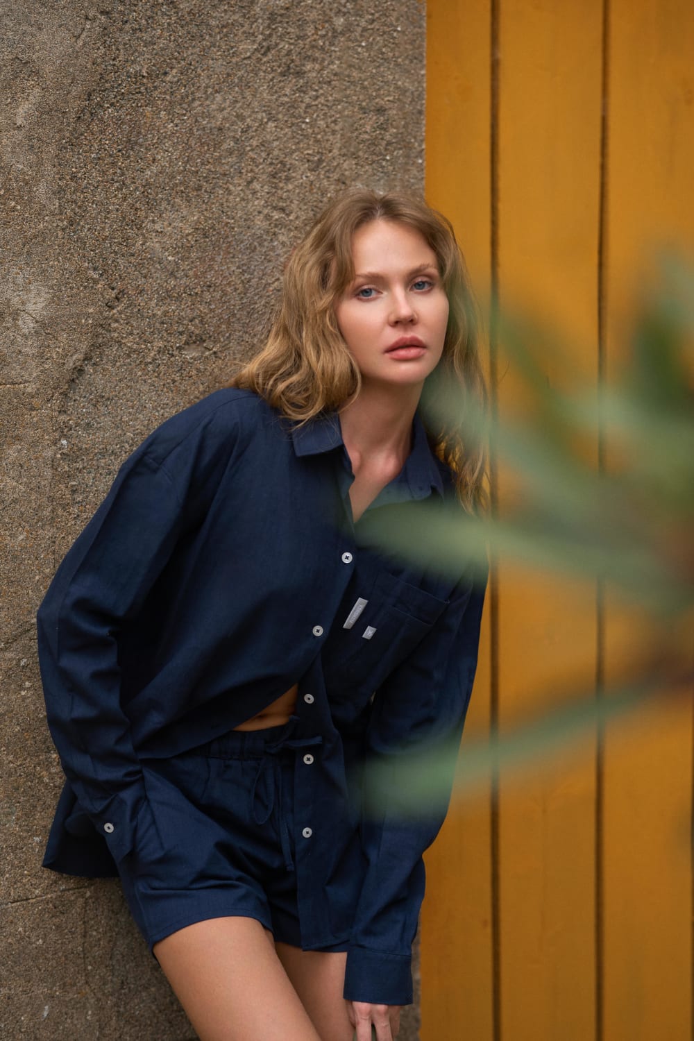 Kahshan-Navy 'saint' Women Oversize Linen Shirt-Gömlek-1-fleurdirect.live