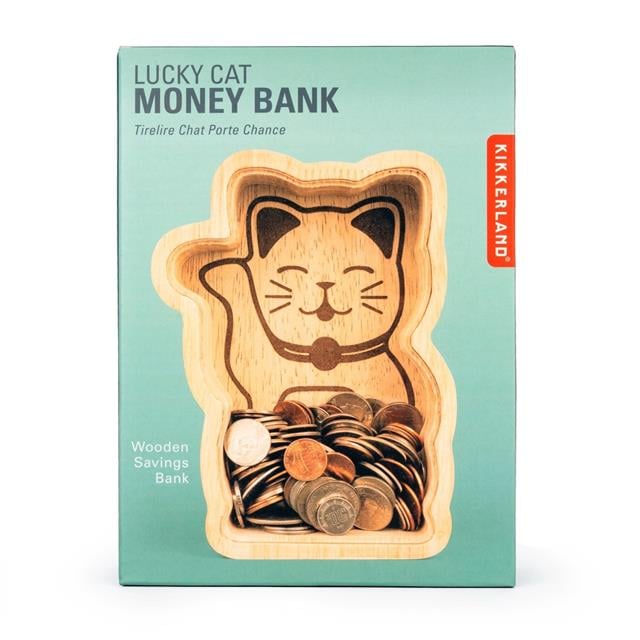Kikkerland-Kikkerland Maneki Neko Luck Cat Şanslı Kedi Ahşap Kumbara-Kumbara-4-fleurdirect.live