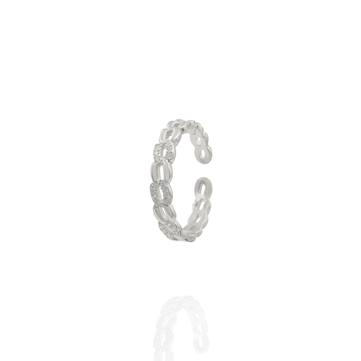 Kimolos-Chain Ring 925 Ayar Gümüş Zirkon Taşlı Ayarlanabilir Yüzük-4-fleurdirect.live