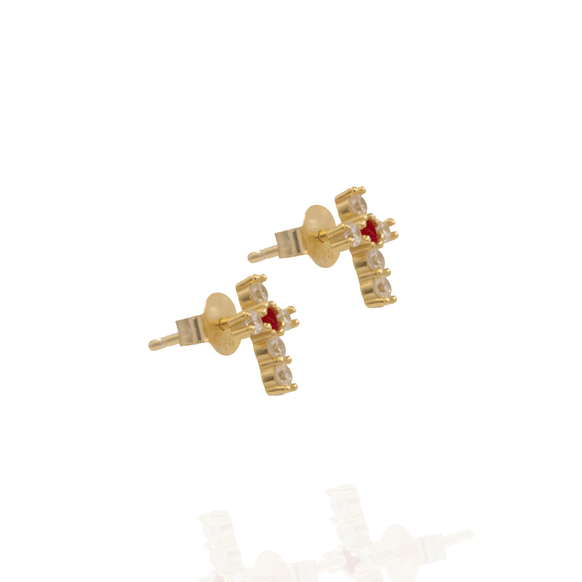 Kimolos-Mini Pink 925 Ayar Gümüş Gold Renk Pembe Zirkon Taşlı Haç Küpe-Küpe-2-fleurdirect.live