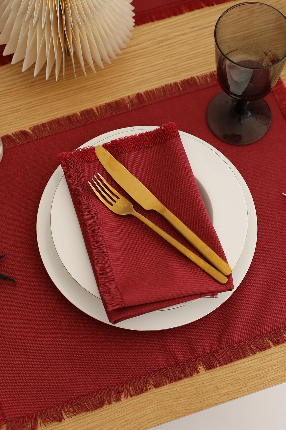 Km Home Collection-2'li Set Kırmızı Pamuk Amerikan Servis-Sunum Aksesuarları-2-fleurdirect.live