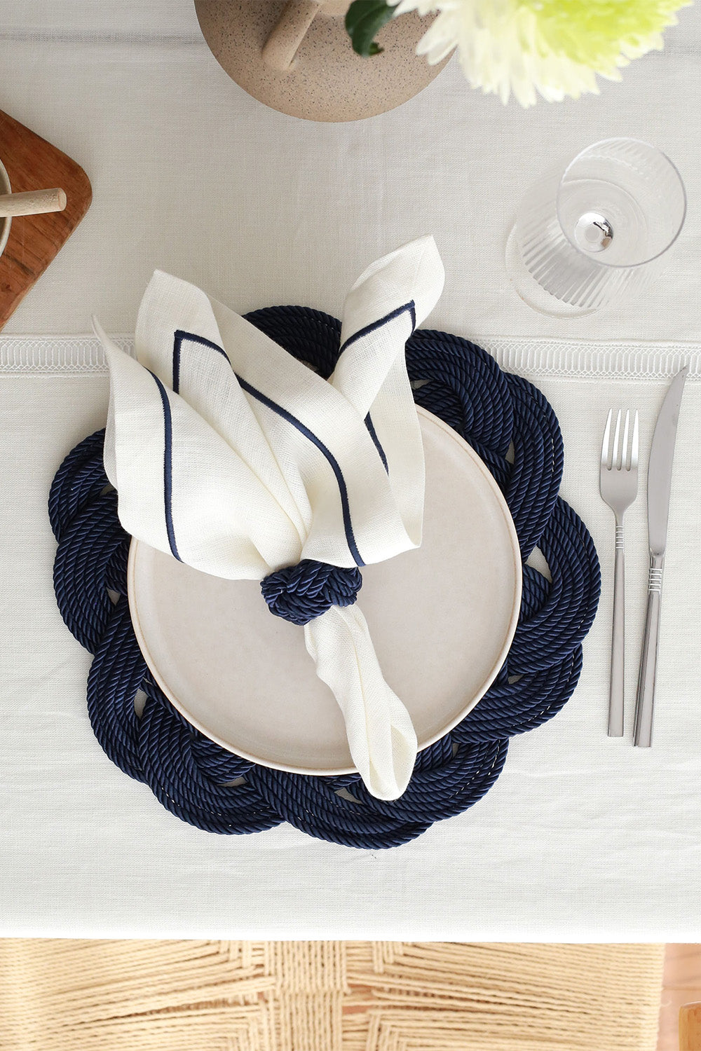 Km Home Collection-2'li Set Lacivert Halatlı Peçetelik-Peçete-2-fleurdirect.live