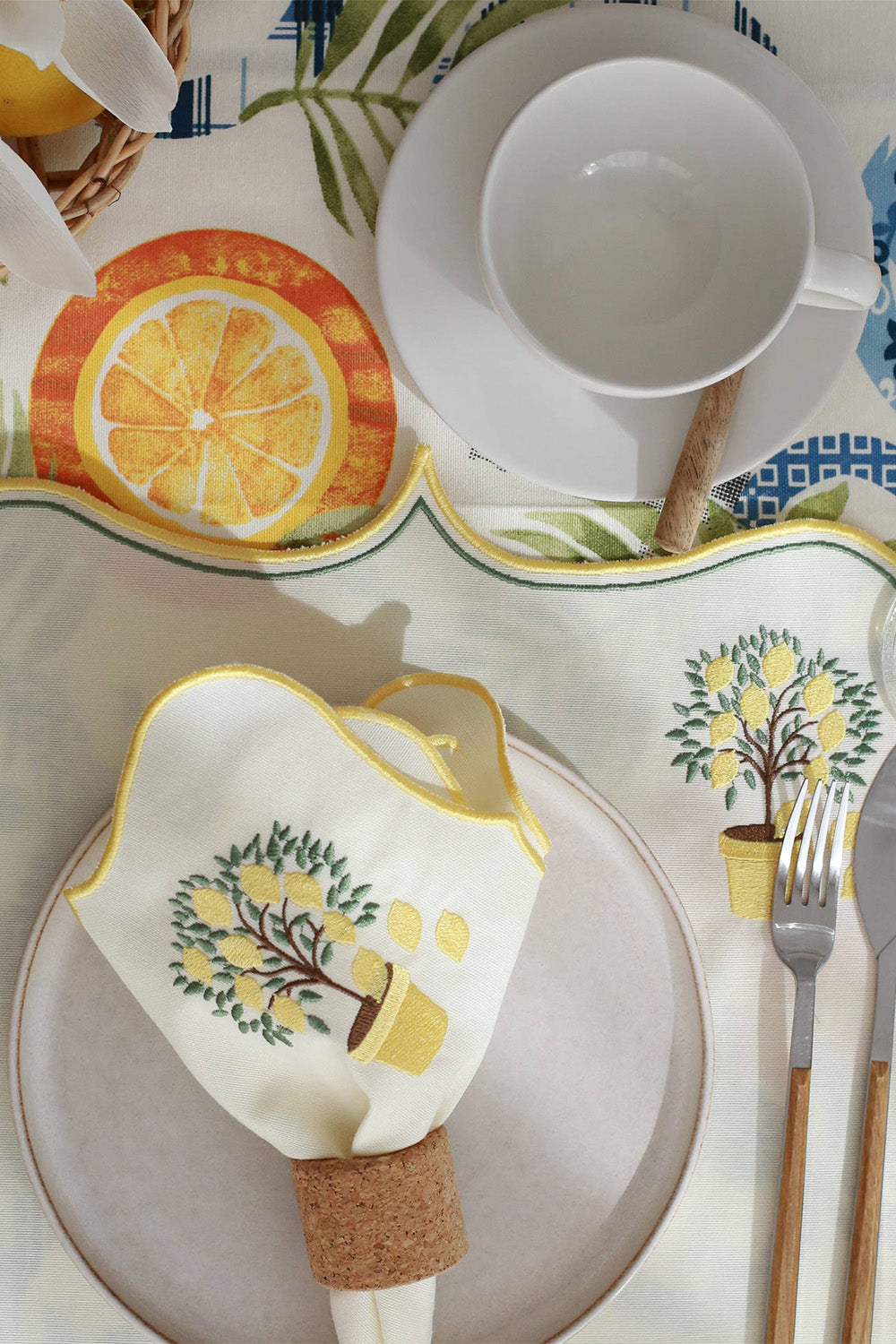 Km Home Collection-2'li Set Limon İşlemeli Pamuk Amerikan Servis-Sunum Aksesuarları-2-fleurdirect.live