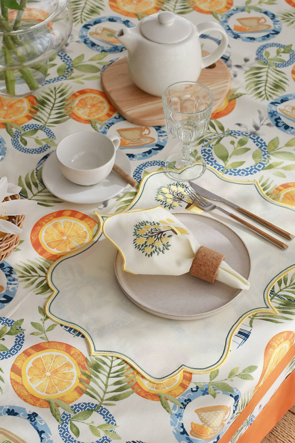Km Home Collection-2'li Set Limon İşlemeli Pamuk Amerikan Servis-Sunum Aksesuarları-4-fleurdirect.live