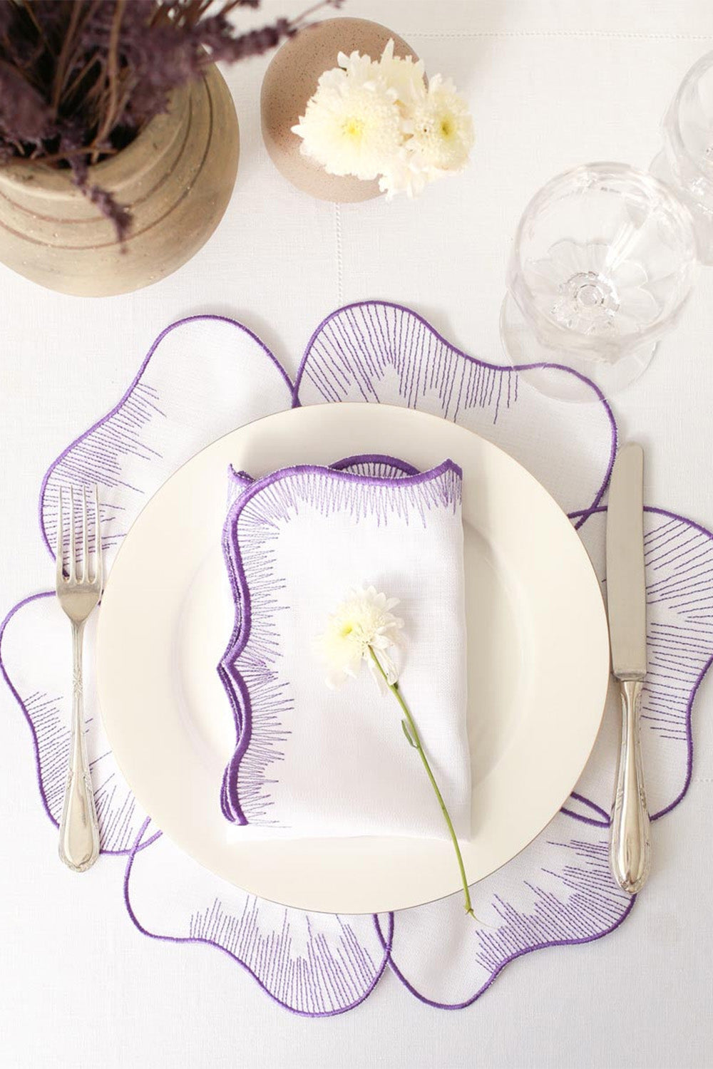 Km Home Collection-2'li Set Mor Çiçek Temalı Amerikan Servis-Sunum Aksesuarları-3-fleurdirect.live