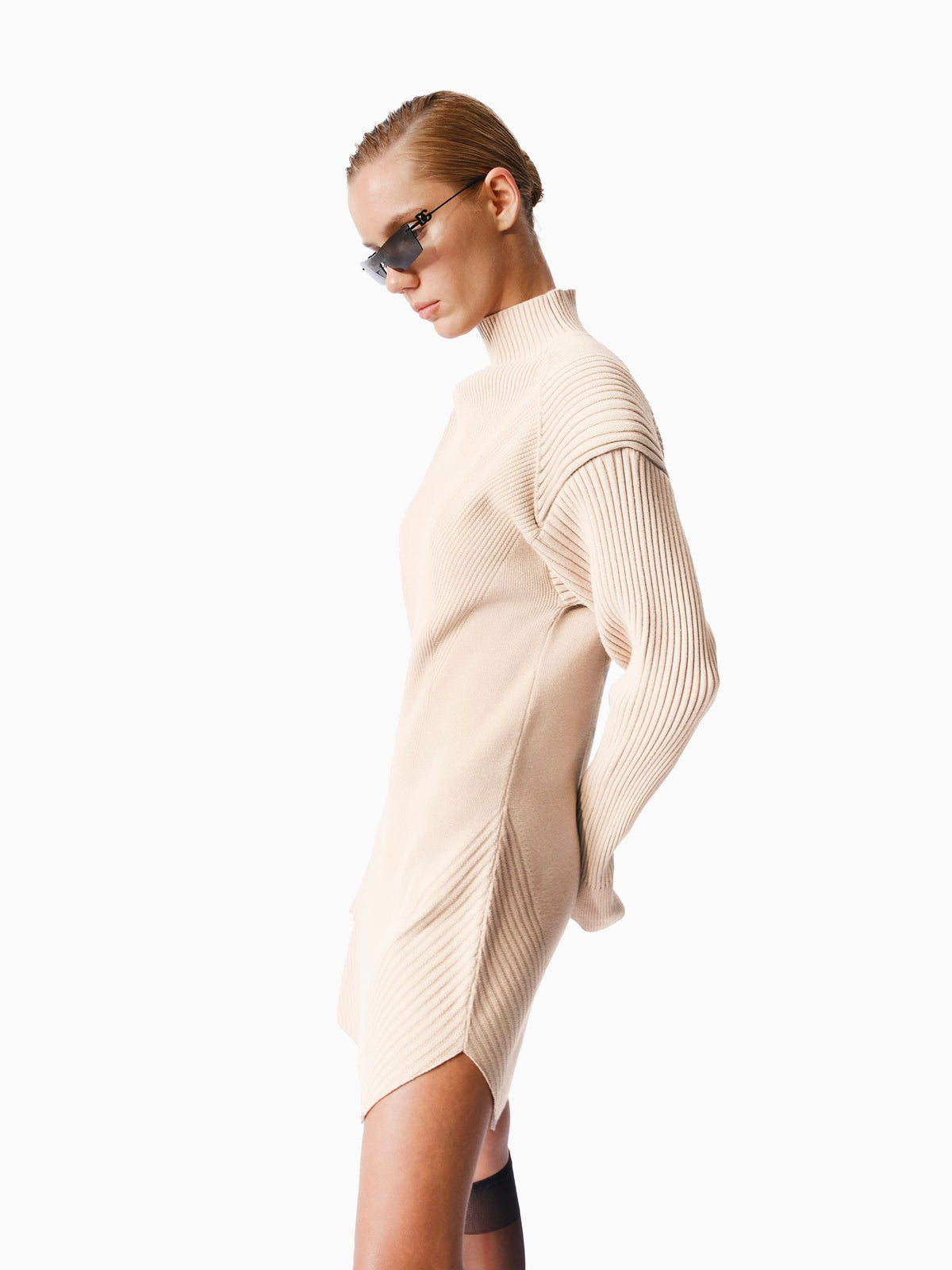 Kntlgy-Infinity Knit Bej Midi Elbise-Elbise-3-fleurdirect.live