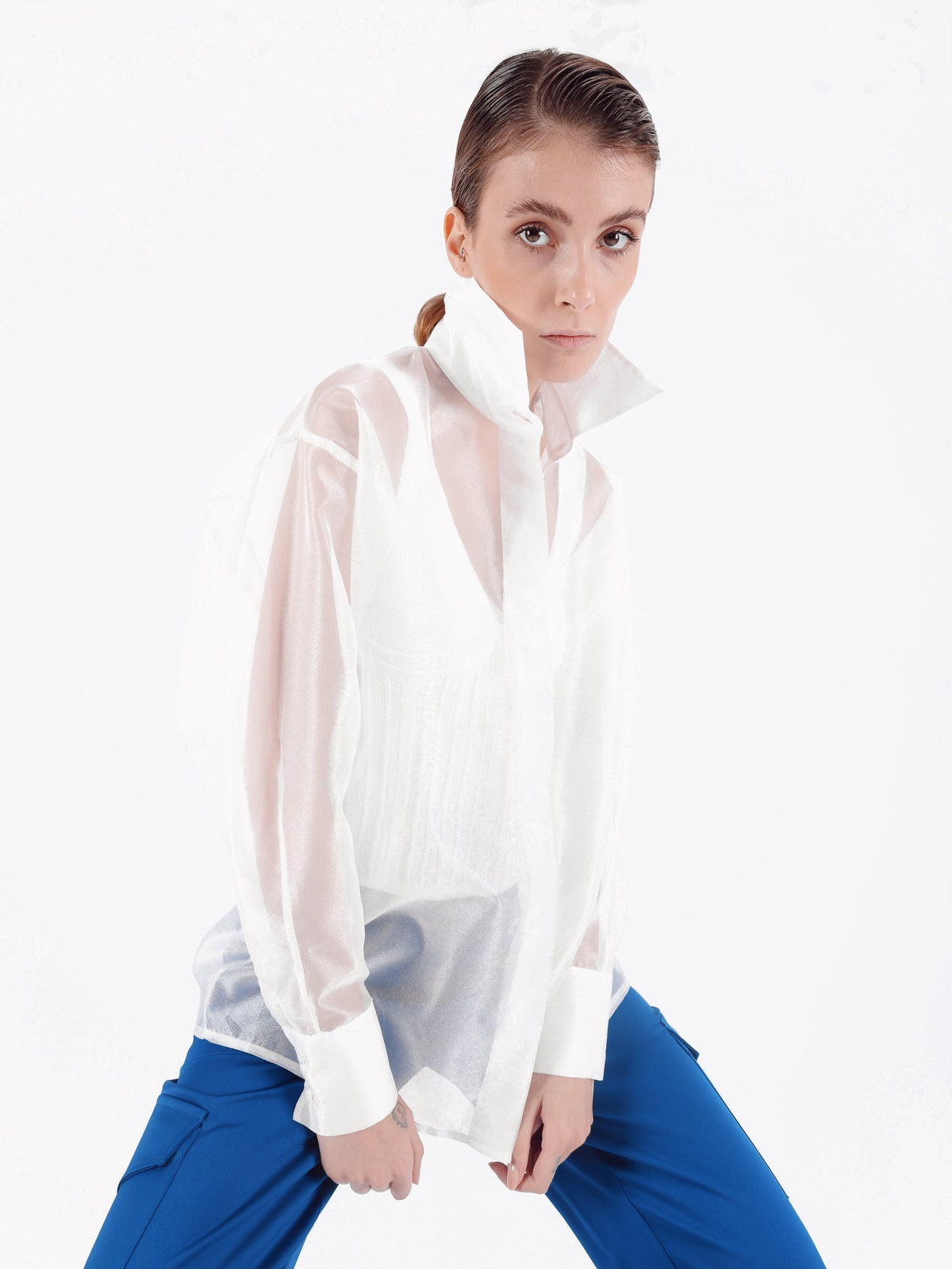 Kntlgy-Oversize White Organze Shirt-Gömlek-3-fleurdirect.live