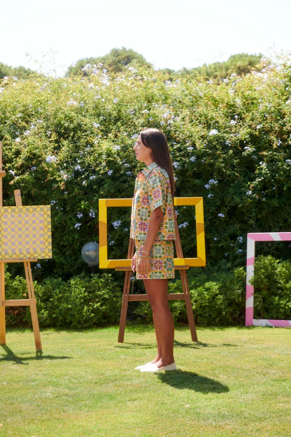 Le-Monade Dreams-Girlfriend Geometrik Desenli Kısa Kol Gömlek-Gömlek-5-fleurdirect.live