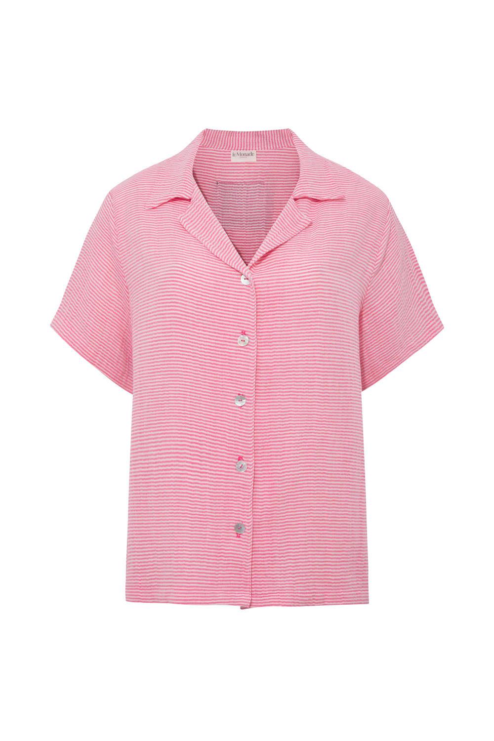 Le-Monade Dreams-Pembe Çizgili Kısa Kol Gömlek-Gömlek-1-fleurdirect.live