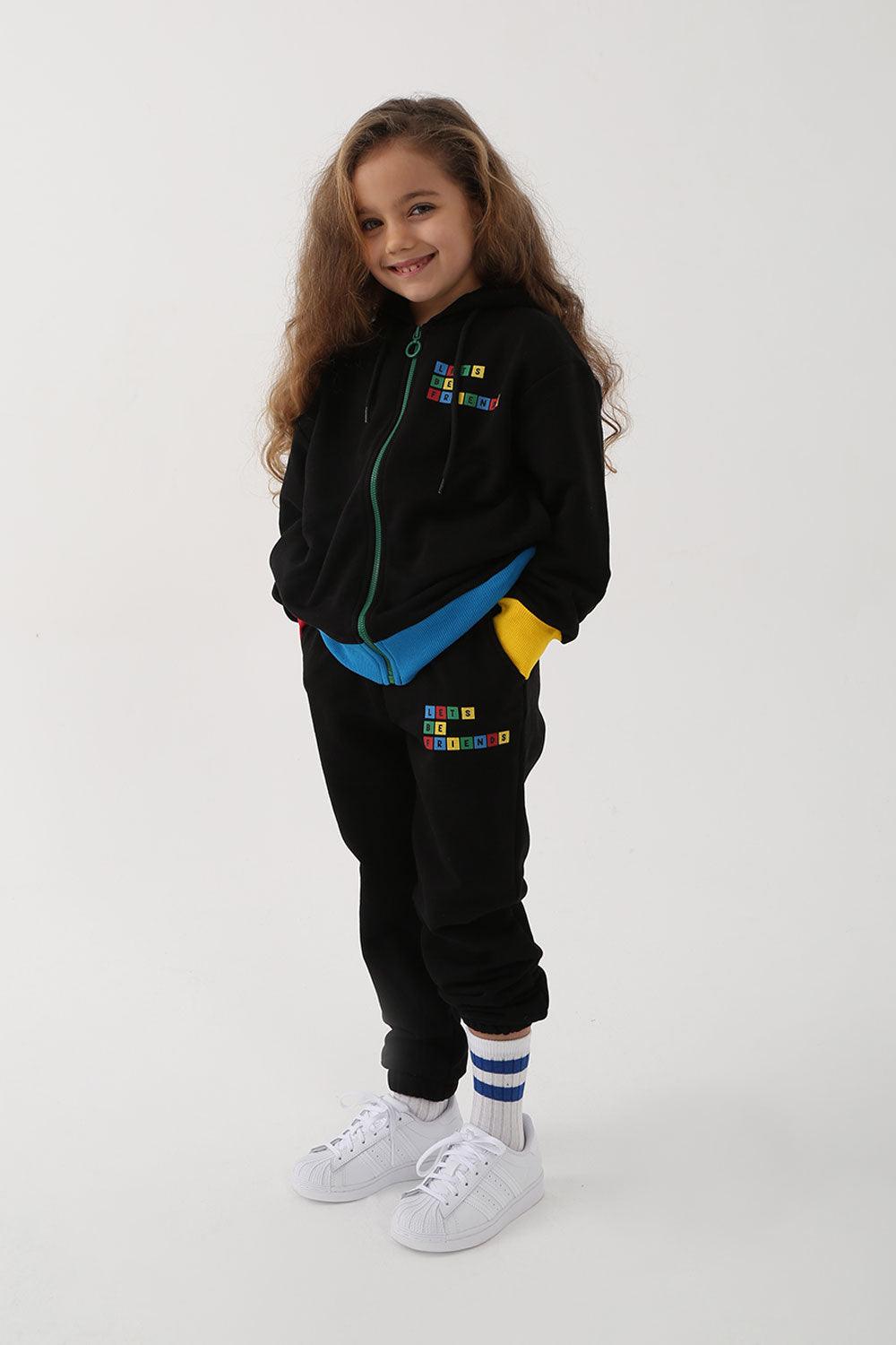 Let's Be Friends-Jogger Pantolon - Siyah-Eşofman-1-fleurdirect.live