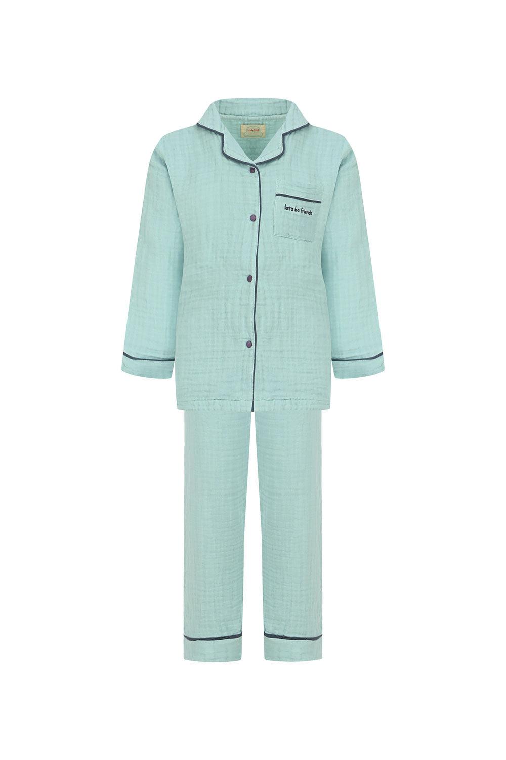 Let's Be Friends-Organik Muslin Pijama Takımı - Mint Yeşili-Pijama Takımı-1-fleurdirect.live