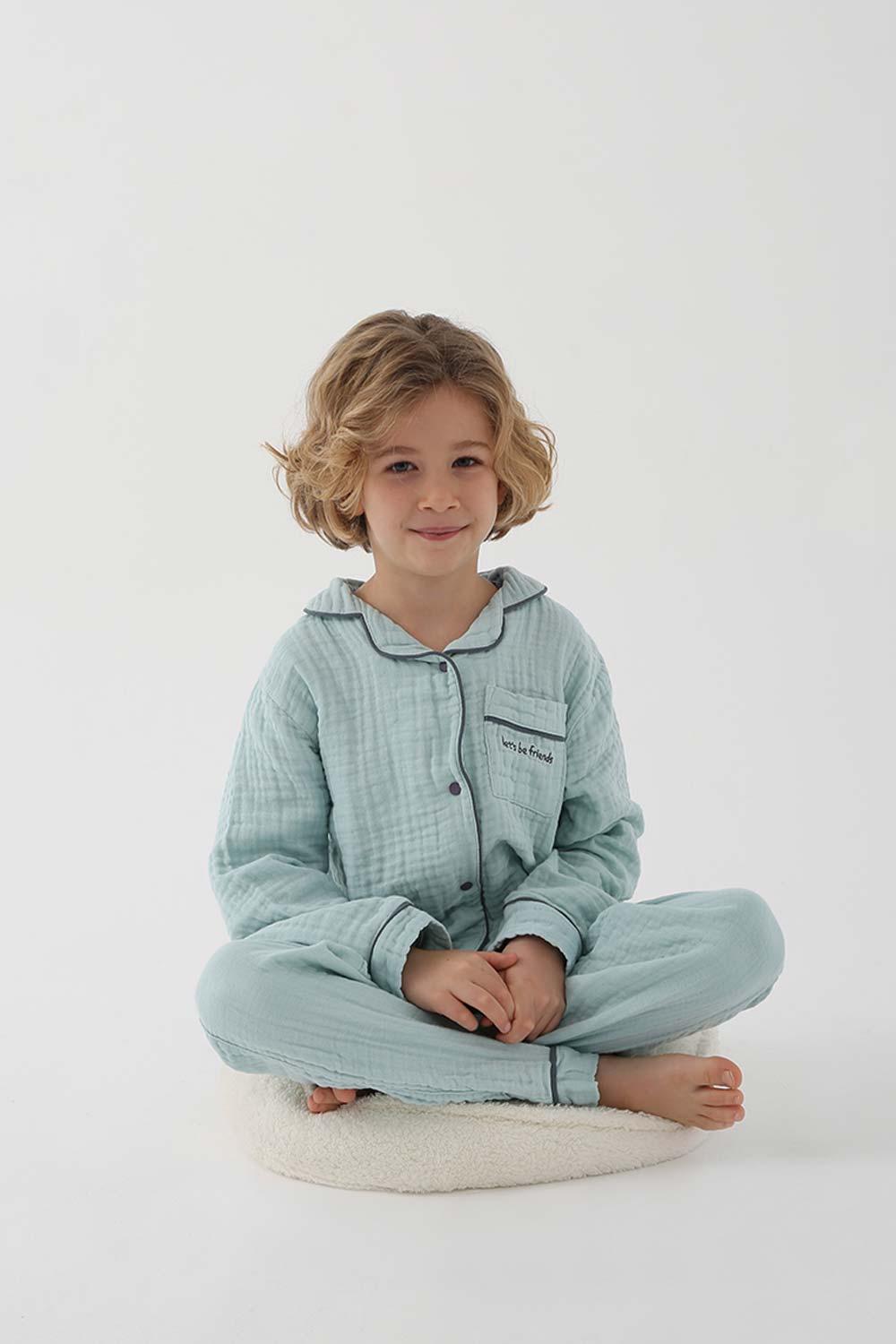 Let's Be Friends-Organik Muslin Pijama Takımı - Mint Yeşili-Pijama Takımı-2-fleurdirect.live