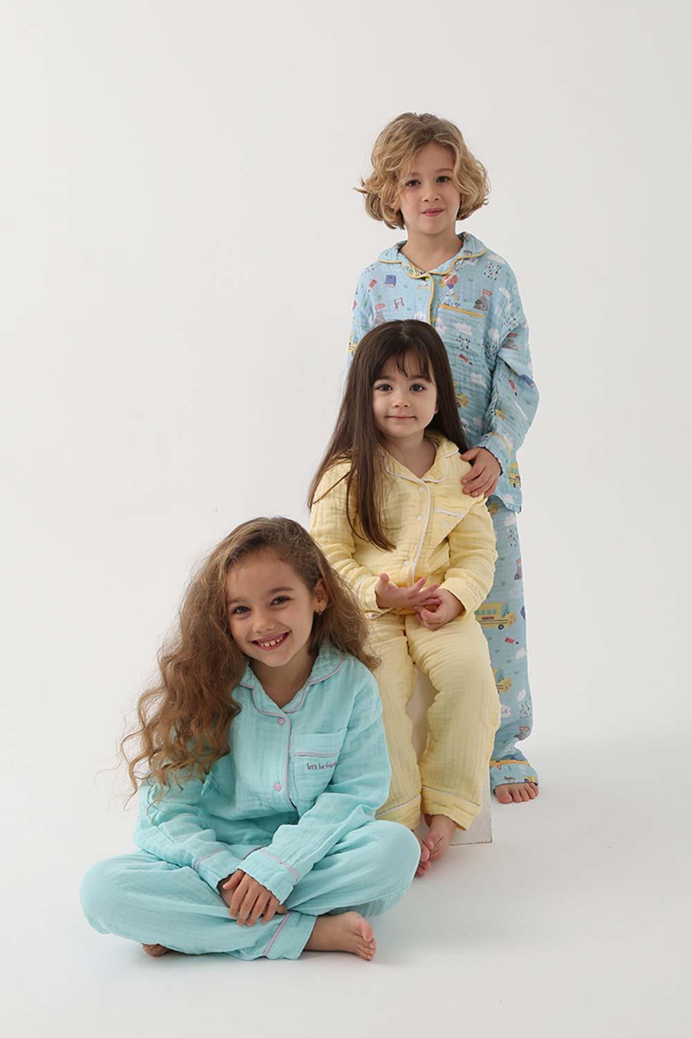 Let's Be Friends-Organik Muslin Pijama Takımı - Turkuaz-Pijama Takımı-4-fleurdirect.live