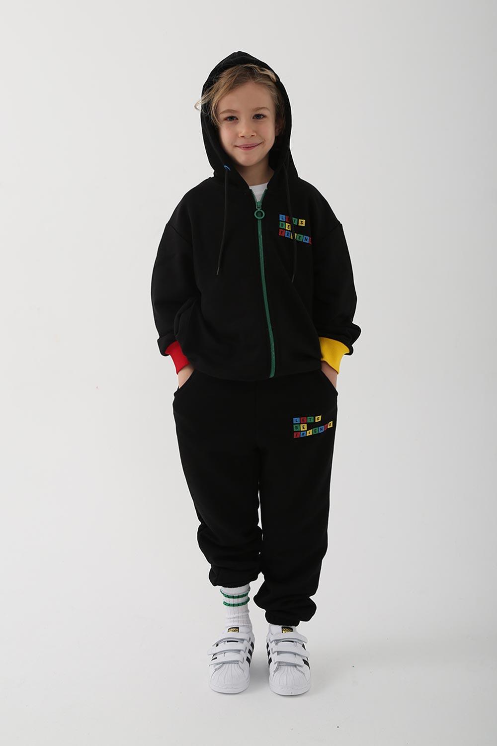 Let's Be Friends-Zipli Hoodie - Siyah-Sweatshirts & Hoodies-1-fleurdirect.live