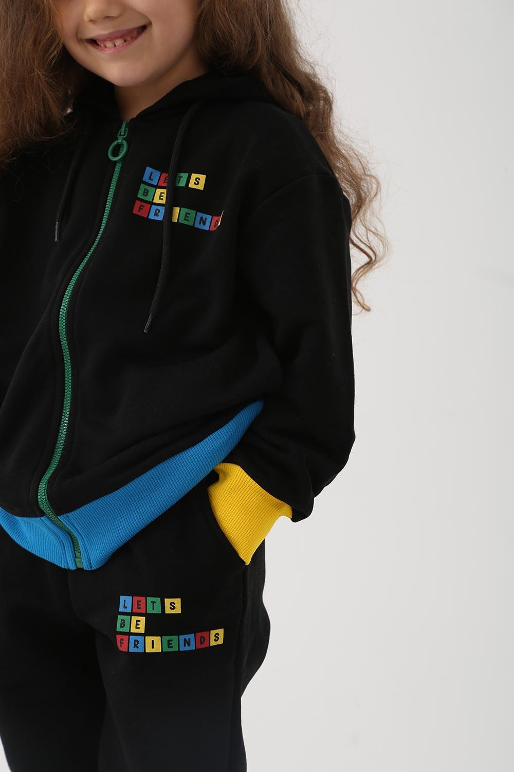 Let's Be Friends-Zipli Hoodie - Siyah-Sweatshirts & Hoodies-3-fleurdirect.live