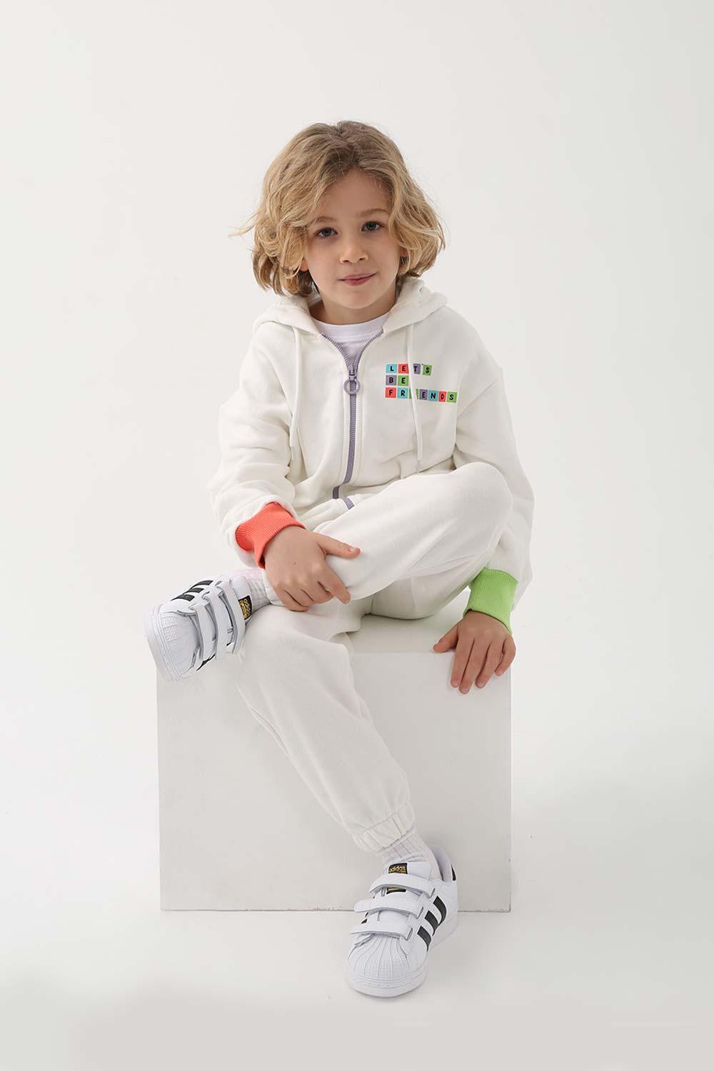 Let's Be Friends-Zipli Hoodie Takım 2 Parça - Ekru-Alt - Üst Takım-3-fleurdirect.live