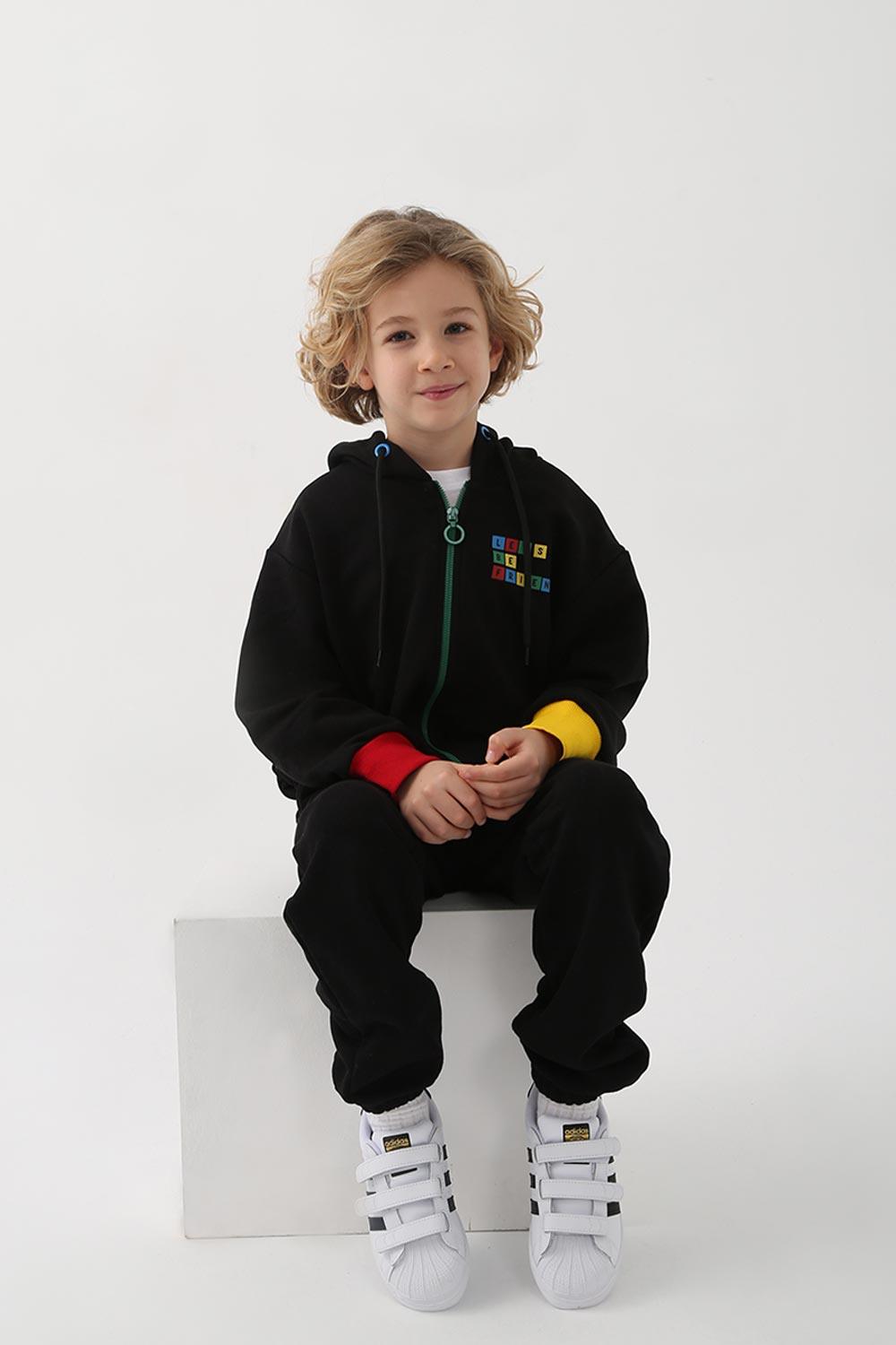 Let's Be Friends-Zipli Hoodie Takım 2 Parça - Siyah-Alt - Üst Takım-2-fleurdirect.live