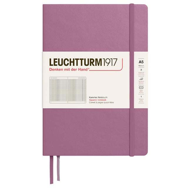 Leuchtturm 1917-2025 Colors Orta Boy (A5), Sert Kapak, 251 Sayfa, Kareli Defter Dusty Rose 372187-Defter-1-fleurdirect.live