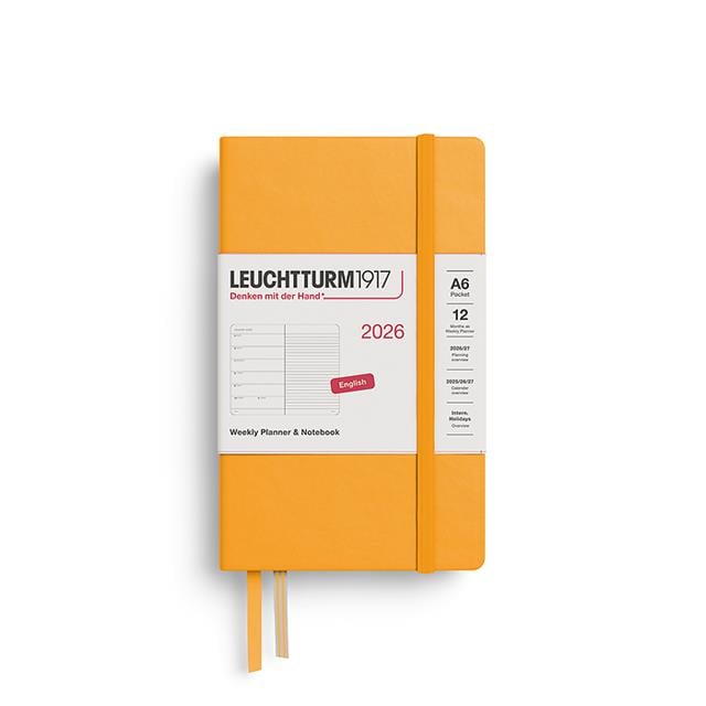 Leuchtturm 1917-Leuchtturm1917 Cep Boy (A6) 12 Aylık Ajanda Ve Not Defteri (çizgili) 2026 Sert Kapak, İngilizce, Rising Sun 372666-Özel Defterler-1-fleurdirect.live