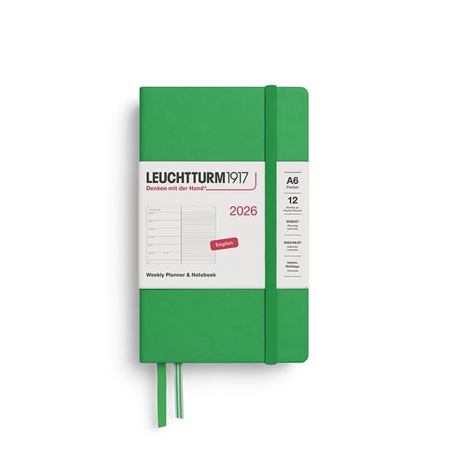 Leuchtturm 1917-Leuchtturm1917 Cep Boy (A6) 12 Aylık Ajanda Ve Not Defteri (çizgili) 2026 Sert Kapak, İngilizce, Spring Leaf372667-Özel Defterler-1-fleurdirect.live