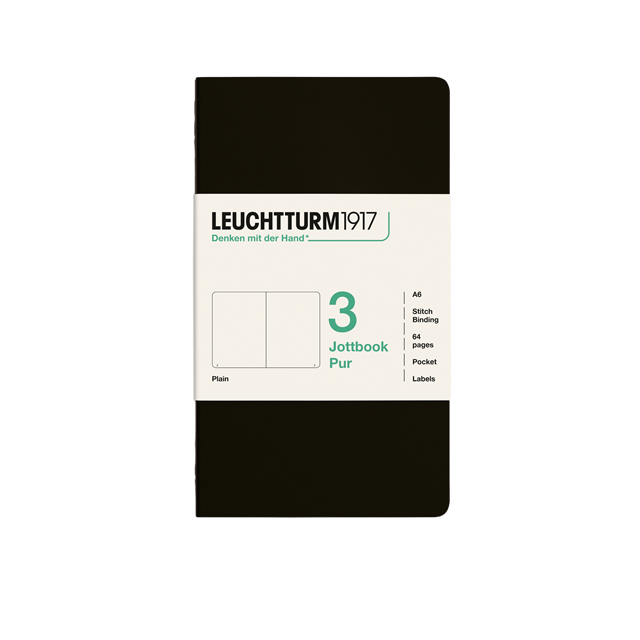Leuchtturm1917 Jottbook Pur A6 64 Numaralandırılmış Sayfa Düz 3'Lü Paket Defter Black 400718
