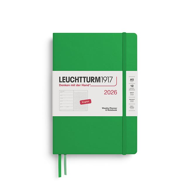 Leuchtturm 1917-Leuchtturm1917 Orta Boy (A5) 12 Aylık Ajanda Ve Not Defteri (Noktalı) 2026 Sert Kapak, İngilizce, Spring Leaf372703-Özel Defterler-1-fleurdirect.live
