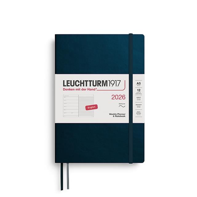 Leuchtturm 1917-Leuchtturm1917 Orta Boy (A5) 12 Aylık Ajanda Ve Not Defteri (çizgili) 2026 Yumuşak Kapak, İngilizce, Deep Sea372680-Özel Defterler-1-fleurdirect.live