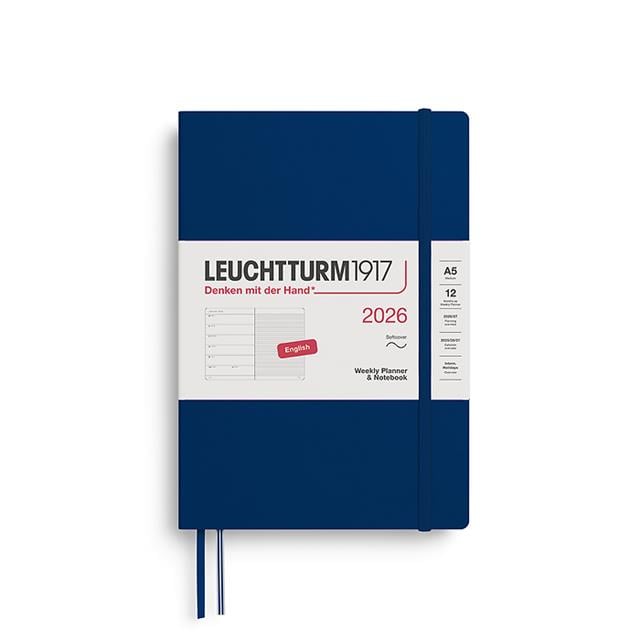 Leuchtturm 1917-Leuchtturm1917 Orta Boy (A5) 12 Aylık Ajanda Ve Not Defteri (çizgili) 2026 Yumuşak Kapak, İngilizce, Navy 372682-Özel Defterler-1-fleurdirect.live