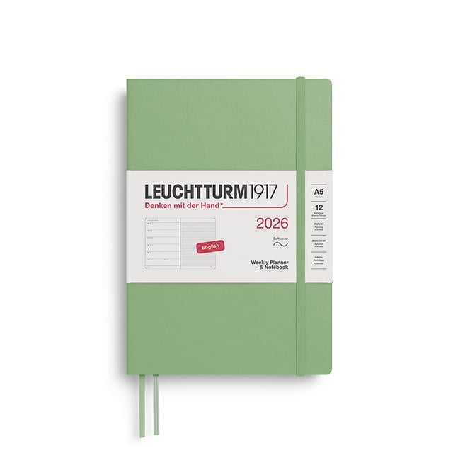 Leuchtturm 1917-Leuchtturm1917 Orta Boy (A5) 12 Aylık Ajanda Ve Not Defteri (çizgili) 2026 Yumuşak Kapak, İngilizce,Sage372677-Özel Defterler-1-fleurdirect.live