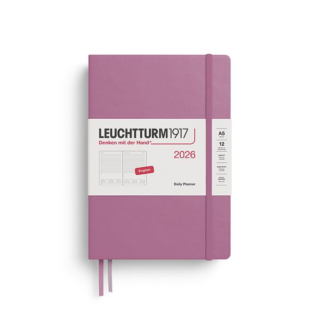 Leuchtturm 1917-Leuchtturm1917 Orta Boy (A5) 12 Aylık Günlük Ajanda (çizgili) 2026 Sert Kapak, İngilizce, Dusty Rose372773-Özel Defterler-1-fleurdirect.live