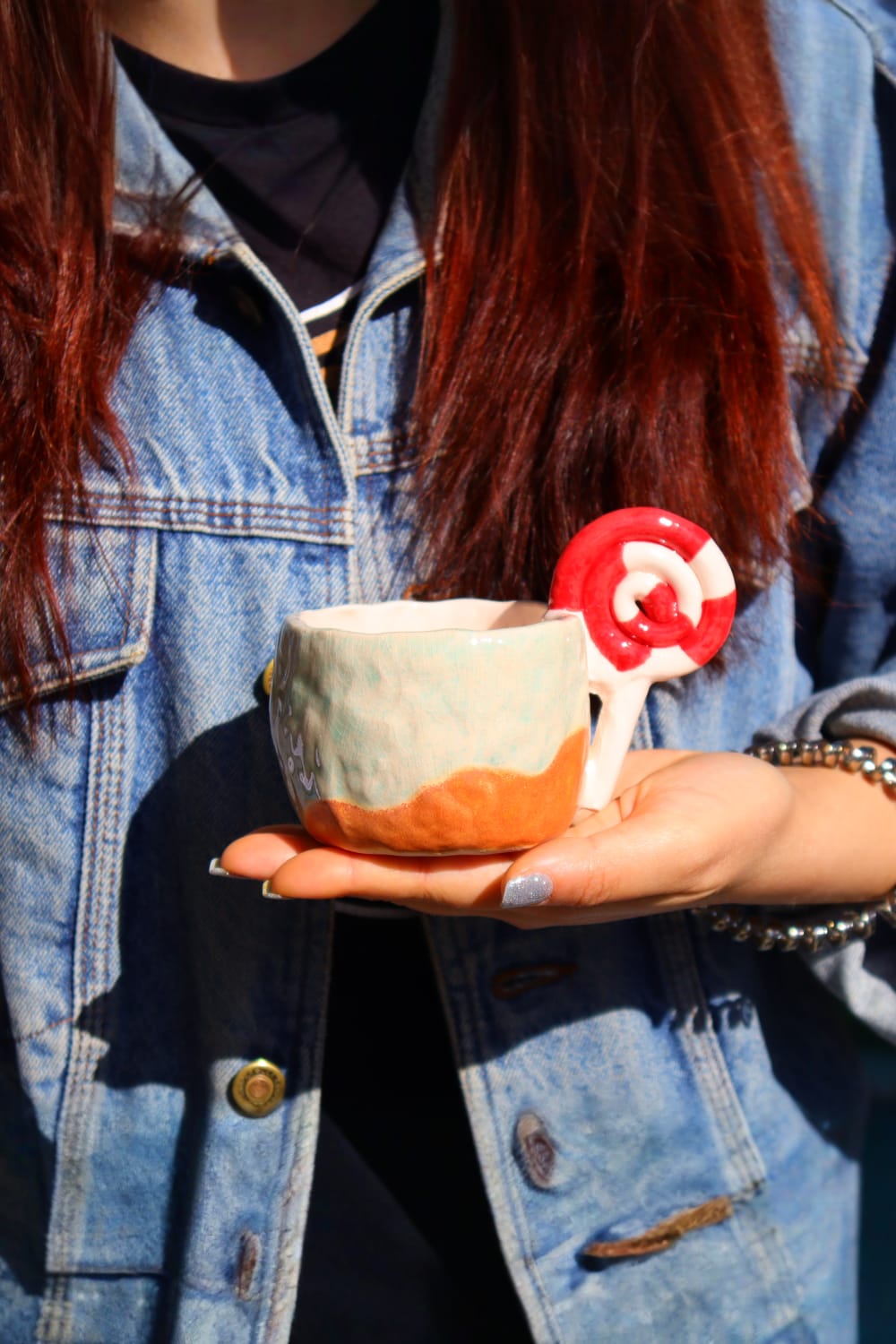 Lily & Loly Ceramics-Lolipop Kulplu Kumsal Efektli, El Yapımı Tasarım Kupa 200 Ml-Bardak-2-fleurdirect.live