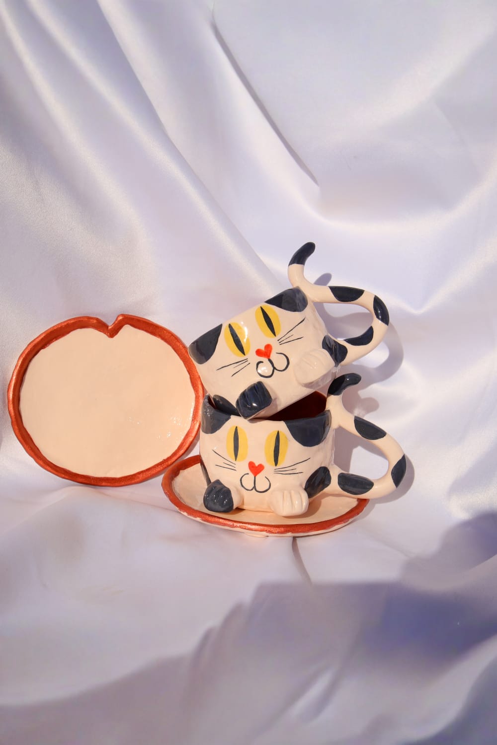 Lily & Loly Ceramics-Siyah Beyaz Renkli Kedi Desenli Kedili Türk Kahvesi Seti - El Yapımı Seramik Fincan Seti (2 Li)-Bardak-2-fleurdirect.live