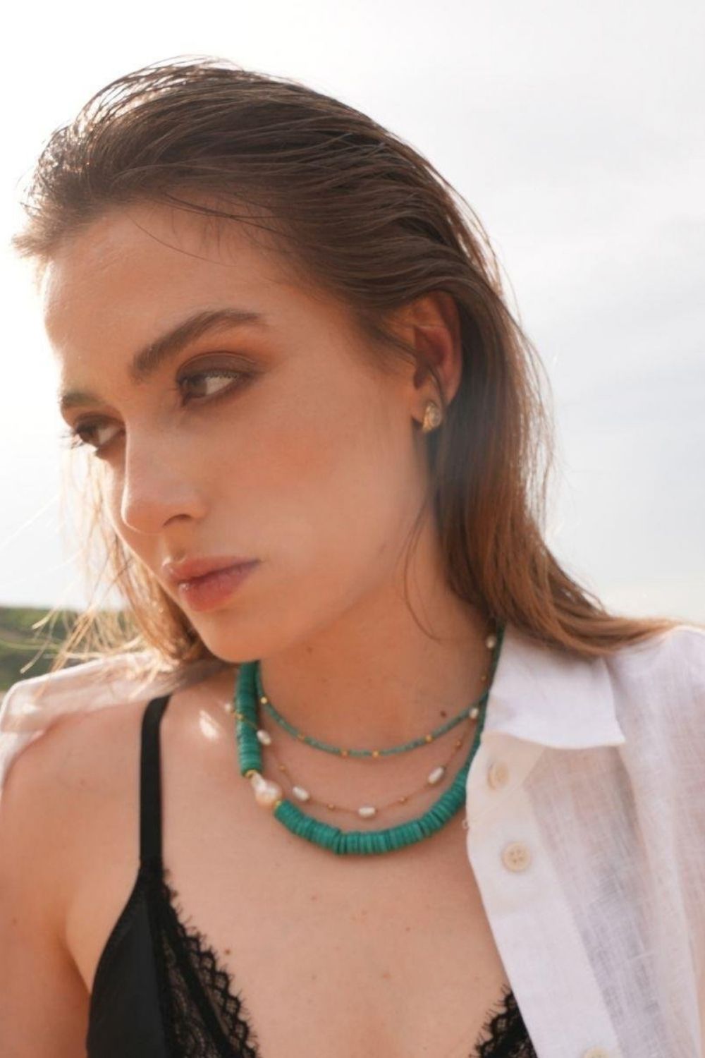 Linya Jewellery-Alya Turkuaz Büyük İncili Kolye-Kolye-3-fleurdirect.live