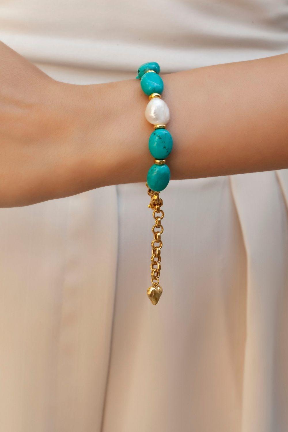 Linya Jewellery-Assora Turkuaz Taşlı Bileklik-Bileklik-2-fleurdirect.live