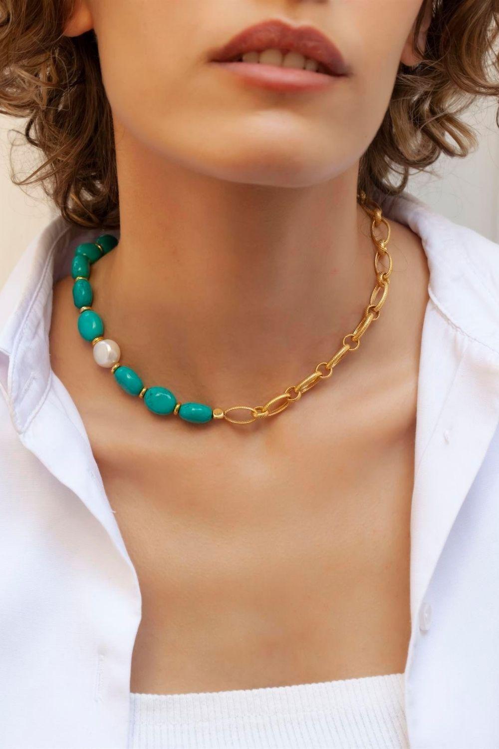 Linya Jewellery-Comiso Turkuaz Zincir Kolye-Kolye-3-fleurdirect.live