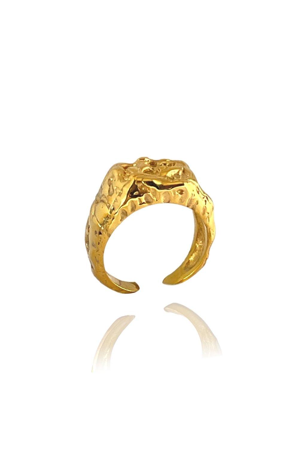 Linya Jewellery-Deka Amorf Dikdörtgen Parlak Gold Yüzük-Yüzük-1-fleurdirect.live